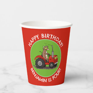 Schattigee koe paardrijtractor gepersonaliseerde v papieren bekers