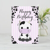 Schattigee Koe Paarse Strepen Prints Kinderen Verj Kaart (Staand voorkant)