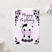 Schattigee Koe Paarse Strepen Prints Kinderen Verj Kaart (Voorkant / Achterkant in situ)