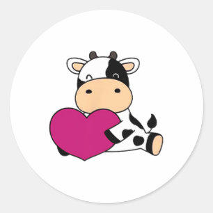 Schattigee Koe Pocket Size Valentijn Koe Ronde Sticker