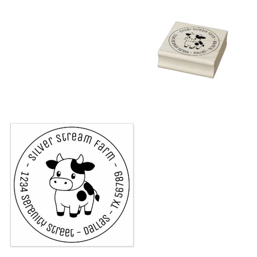 Schattigee Koe Round Business Address Rubberstempel (Gestempeld)
