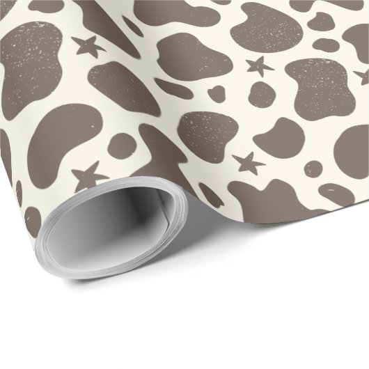 Schattigee Koe Skin Cowboy Style bruine crème Cadeaupapier (Rol Hoek)