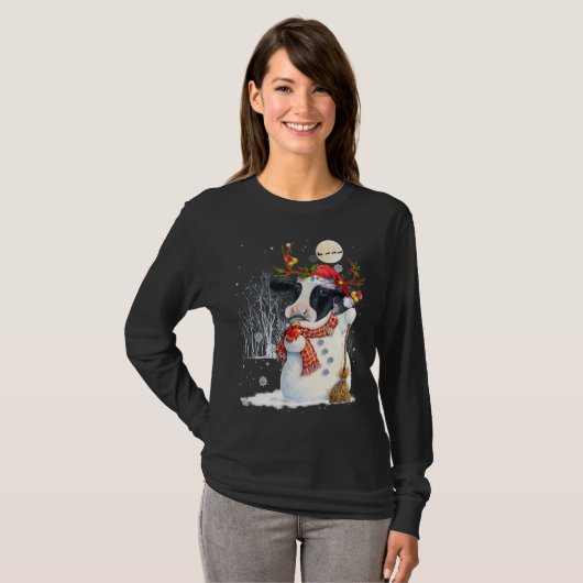 Schattigee Koe Sneeuwkoe Kerstmis Koe Sneeuwman Wi T-shirt (Voorkant volledig)