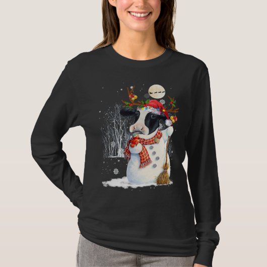Schattigee Koe Sneeuwkoe Kerstmis Koe Sneeuwman Wi T-shirt (Voorkant)