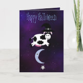 Schattigee Koe springt over de maan Halloween Kaart (Voorkant)