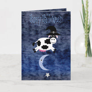 Schattigee Koe springt over de maan Halloween Kaart