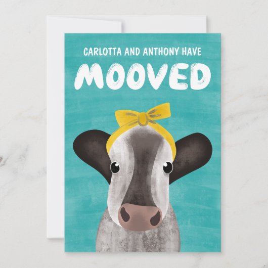 Schattigee Koe thema Moving Change of Address Aankondiging (Voorkant)