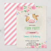 Schattigee koe verjaardagsuitnodiging kaart (Voorkant / Achterkant)