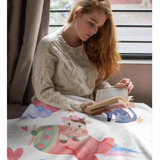 Schattigee Koe, Vliegtuig, Katten, Maan, grillig, Fleece Deken