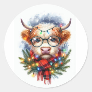 Schattigee Koe Vrolijk kerstfeest Ronde Sticker