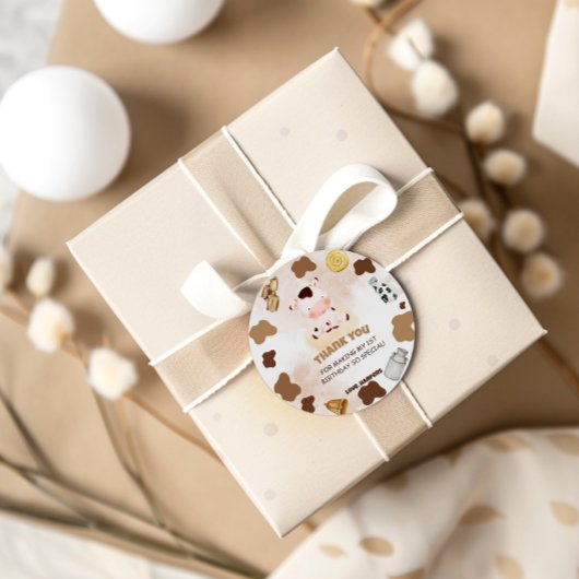 Schattigee Koe Waterverf Verjaardagsfeestje Dank u Ronde Sticker