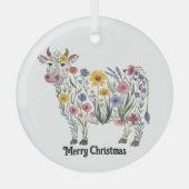 Schattigee Koe, Waterverf Wildflowers, Land, Bloem Glas Ornament (Voorkant)