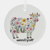 Schattigee Koe, Waterverf Wildflowers, Land, Bloem Glas Ornament (Achterkant)