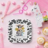 Schattigee Koe Zonnebloem Modern Boerderij Dier 1e Papieren Bordje (Feest)