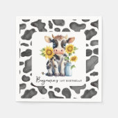 Schattigee Koe Zonnebloem Modern Boerderij Dier 1e Servet (Voorkant)