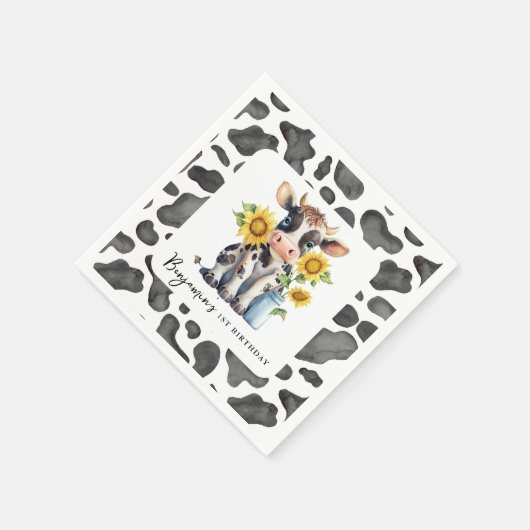 Schattigee Koe Zonnebloem Modern Boerderij Dier 1e Servet (Hoek)