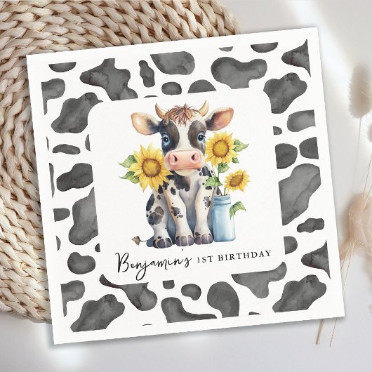 Schattigee Koe Zonnebloem Modern Boerderij Dier 1e Servet