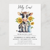 Schattigee Koe Zonnebloem Modern Boerderij Koppels Uitnodiging Briefkaart (Voorkant)