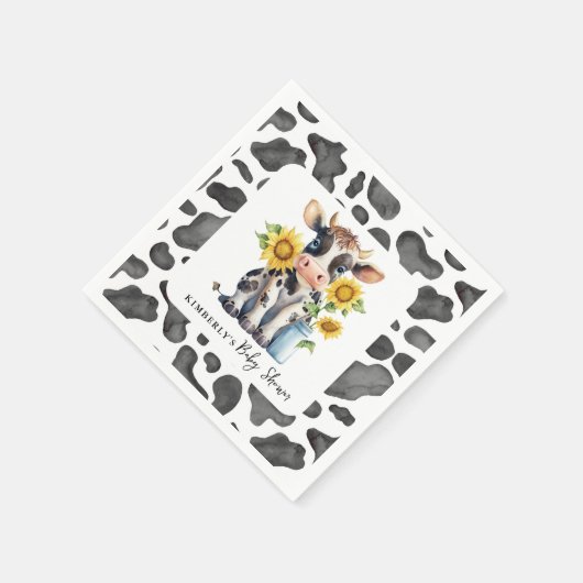 Schattigee Koe Zonnebloemen Boerderij Dierlijk Kal Servet (Hoek)