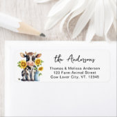 Schattigee Koe Zonnebloemen Boerderij Dierlijk Ret Etiket (Insitu)