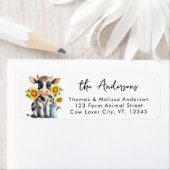 Schattigee Koe Zonnebloemen Boerderij Dierlijk Ret Etiket (Insitu)