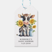 Schattigee Koe Zonnebloemen Eenvoudig Modern Boerd Cadeaulabel (Voorkant)