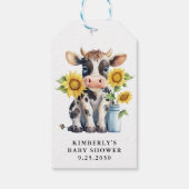 Schattigee Koe Zonnebloemen Eenvoudig Modern Boerd Cadeaulabel (Achterkant)