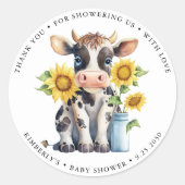 Schattigee Koe Zonnebloemen Eenvoudig Modern Boerd Ronde Sticker (Voorkant)