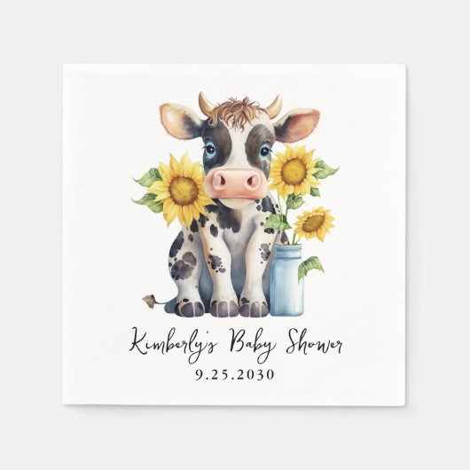 Schattigee Koe Zonnebloemen Eenvoudig Modern Boerd Servet (Voorkant)