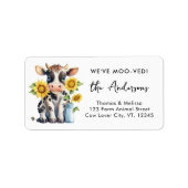 Schattigee Koe Zonnebloemen We hebben Moo-ved Retu Etiket (Voorkant)