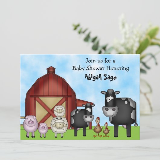 Schattigee Koeien en Barnyard Farm Animals Baby sh Kaart (Staand voorkant)