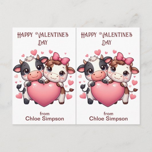Schattigee Koeien Kind Valentijn Party Classroom K Briefkaart (Voorkant)