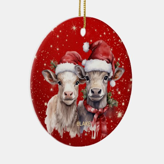 Schattigee Koeien - Pasgeboren & Kinder Gepersonal Keramisch Ornament (Rechts)