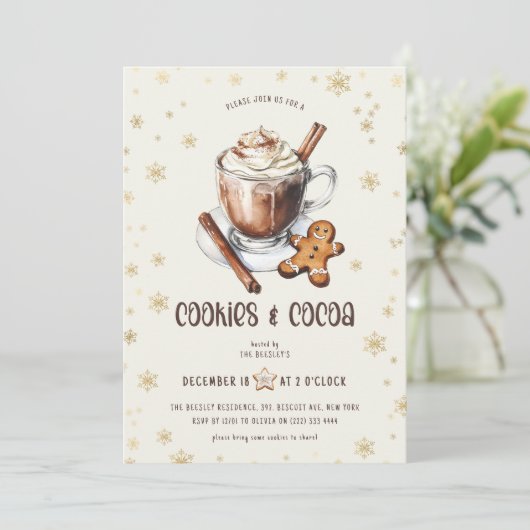 Schattigee koekjes & cacao kerstfeest kaart (Staand voorkant)