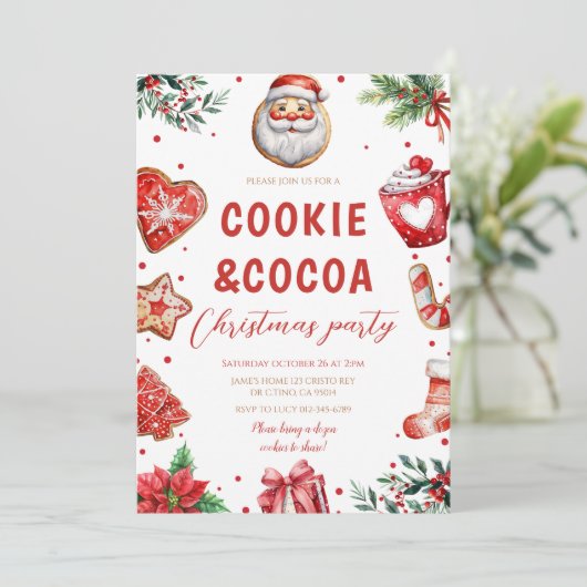 Schattigee koekjes en cacao kerstfeest kaart (Staand voorkant)