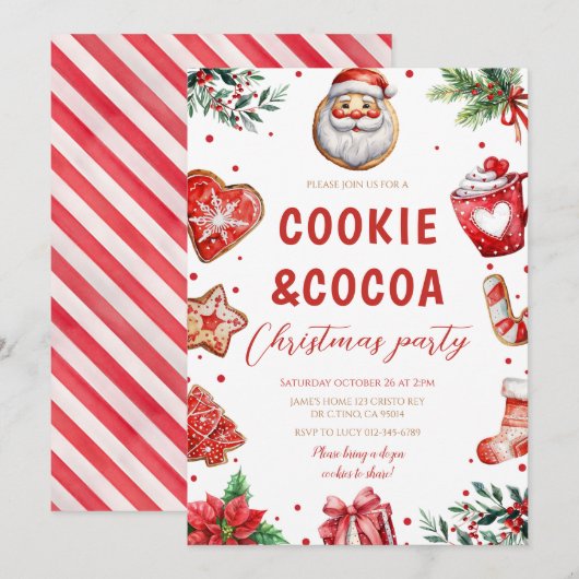 Schattigee koekjes en cacao kerstfeest kaart (Voorkant / Achterkant)