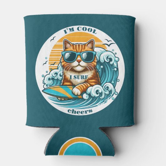 Schattigee koele Cartoon Surf Cat Blikjeskoeler (Achterkant)