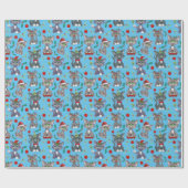 Schattigee koele kerstkat in blauw cadeaupapier (Vlak)