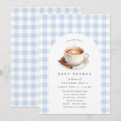 Schattigee Koffie Blauw Gingham Boy Baby shower Br Kaart (Voorkant / Achterkant)