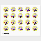 Schattigee Koffie Cafeïne Buzz Bey Bee Paarse Stre Ronde Sticker (Vel)