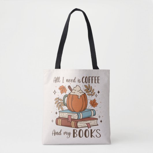 Schattigee Koffie en Boek Lover Herfst Pompoen Spi Tote Bag (Voorkant)
