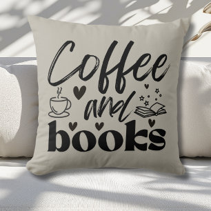 Schattigee Koffie- en Boekenliefhebbers Cadeau Kussen