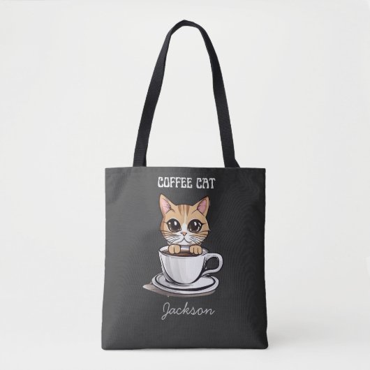 Schattigee koffiekat gepersonaliseerde grappige Ca Tote Bag (Voorkant)