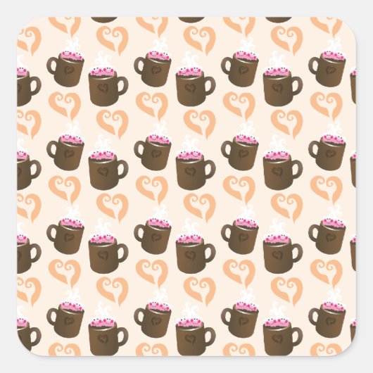 Schattigee koffiekopjes Hot Chocolate Vierkante Sticker (Voorkant)