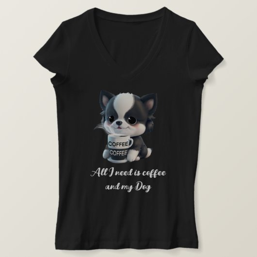 Schattigee Koffieliefhebber Hondenhond zwart-wit p T-shirt (Design voorkant)