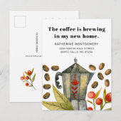Schattigee koffiepot brouwen mijn nieuwe thuisoffe aankondigingskaart (Voorkant / Achterkant)