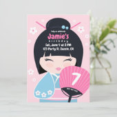 Schattigee Kokeshi Doll Verjaardag Kaart (Staand voorkant)