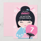 Schattigee Kokeshi Doll Verjaardag Kaart (Voorkant / Achterkant)