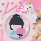 Schattigee Kokeshi Doll Verjaardag Papieren Bordje (Feest)