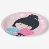 Schattigee Kokeshi Doll Verjaardag Papieren Bordje (Gekanteld)